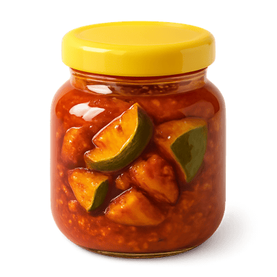 a jar of Indian mango pickle (achar)