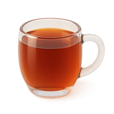 a cup of black tea in a double walled glass mug